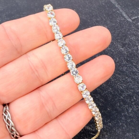 Slider Tennis Bracelet 14K Gold Overlay Adjustable Made with Swarovski Crystals - Picture 12 of 16